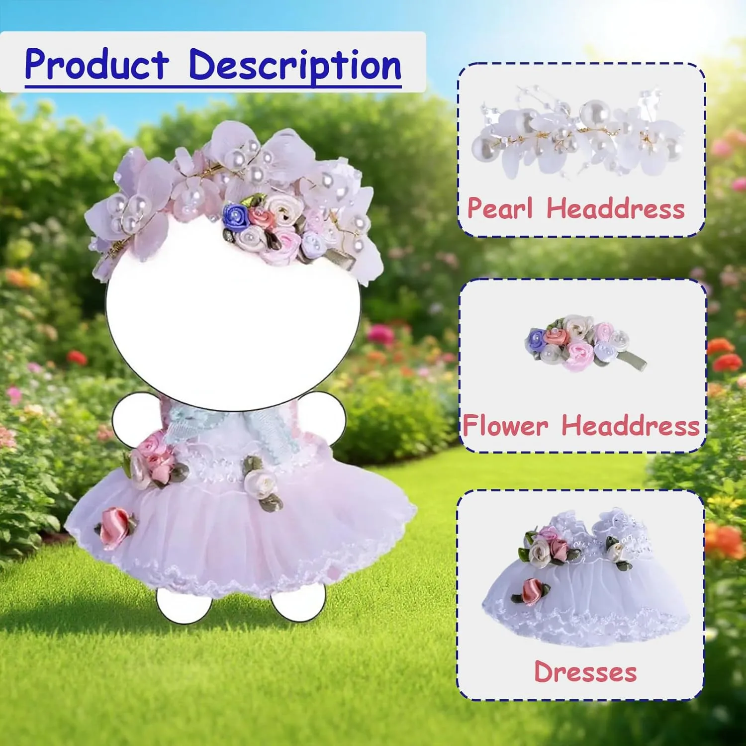 Doll �C Wedding Garden dairy soda syrup untrue Princess Dress Outfit for 17cm Dolls, White Pearl Headpiece, Butterfly Wing Accents & Floral Skirt Decor �C Doll Accessories Only Clothes for 