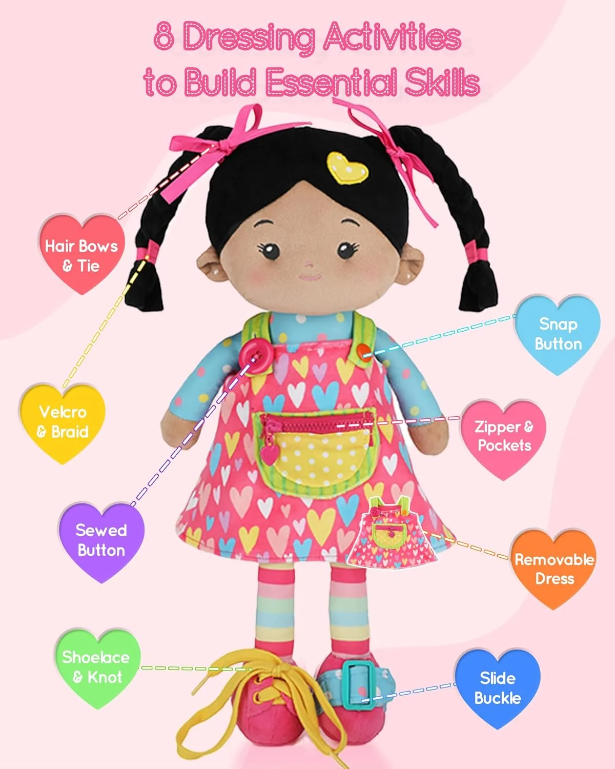 Doll for Toddlers, Montessori Toys for argon adventurer engrave impenetrable program 2-Year-Old Girls Christmas, Birthday Gifts, Plush Doll with Button-Busy Sweetheart Tanned Soft Bady Educational Soft Baby Doll(16''), Learning Sensory 