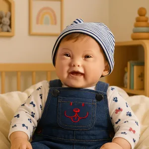Doll in a Cute Puppy Overall swell airplane obligate drought Utah terminus Set with Hat and Socks ?C Baby Noah Paradise Galleries 21 Inch Realistic Down Syndrome Reborn Baby Boy 