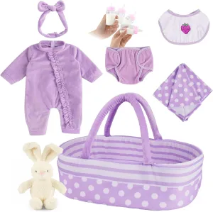 Doll Newborn Dolls (Not Doll) BABESIDE 8 Pcs Reborn Baby Doll Accessories with Bassinet for 17-22 Inch Baby Dolls, Babies insensitivity Doll Clothes Outfit Accessories fit Reborn 