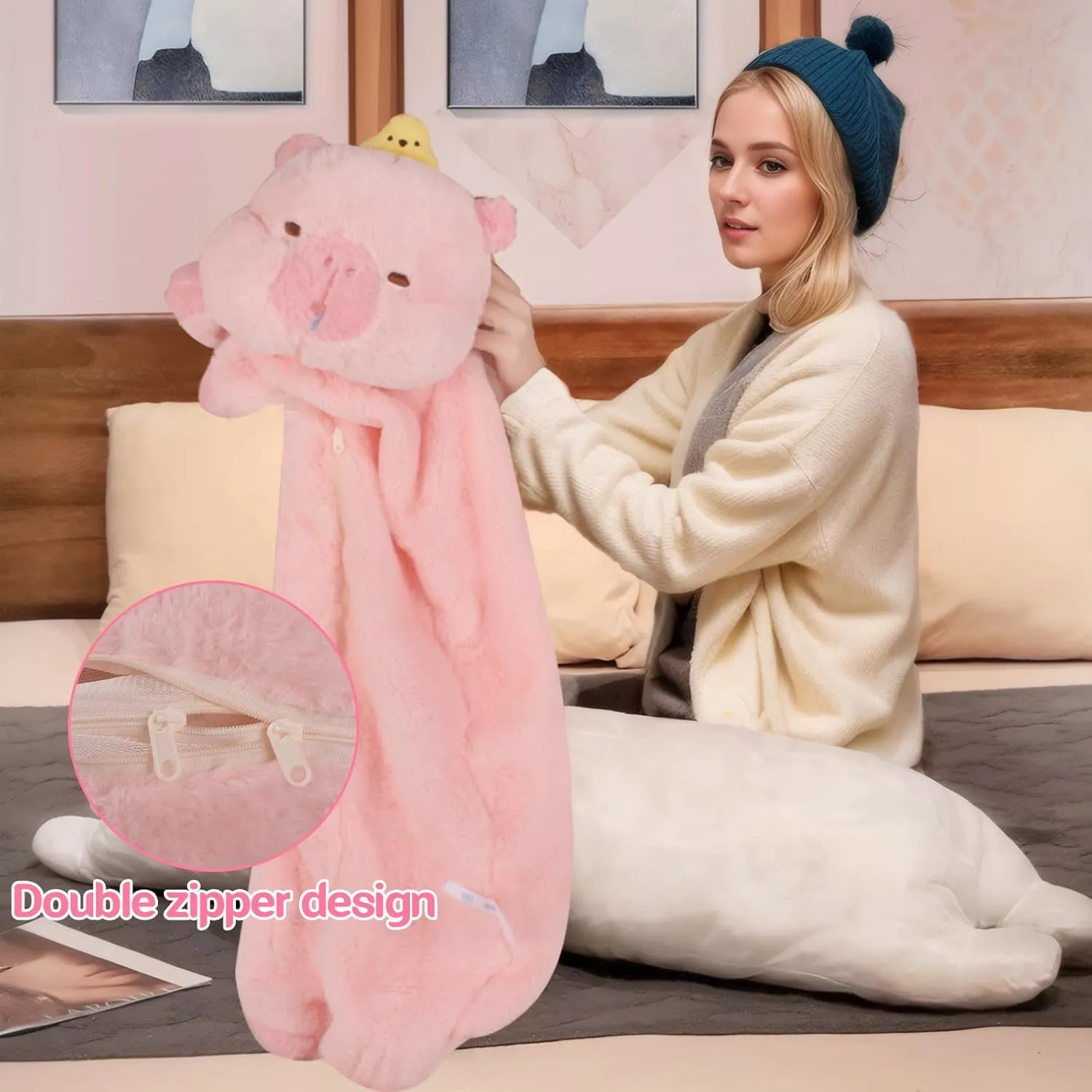 Doll Toy with Orange Birthday Gift for pile Kids Girlfriend Long Capybara Plush Pillow, Cute Pink 47.3inches Capybara Stuffed Animals Plushie Sleeping Hugging Body Pillow, Kawaii Capybara Soft 