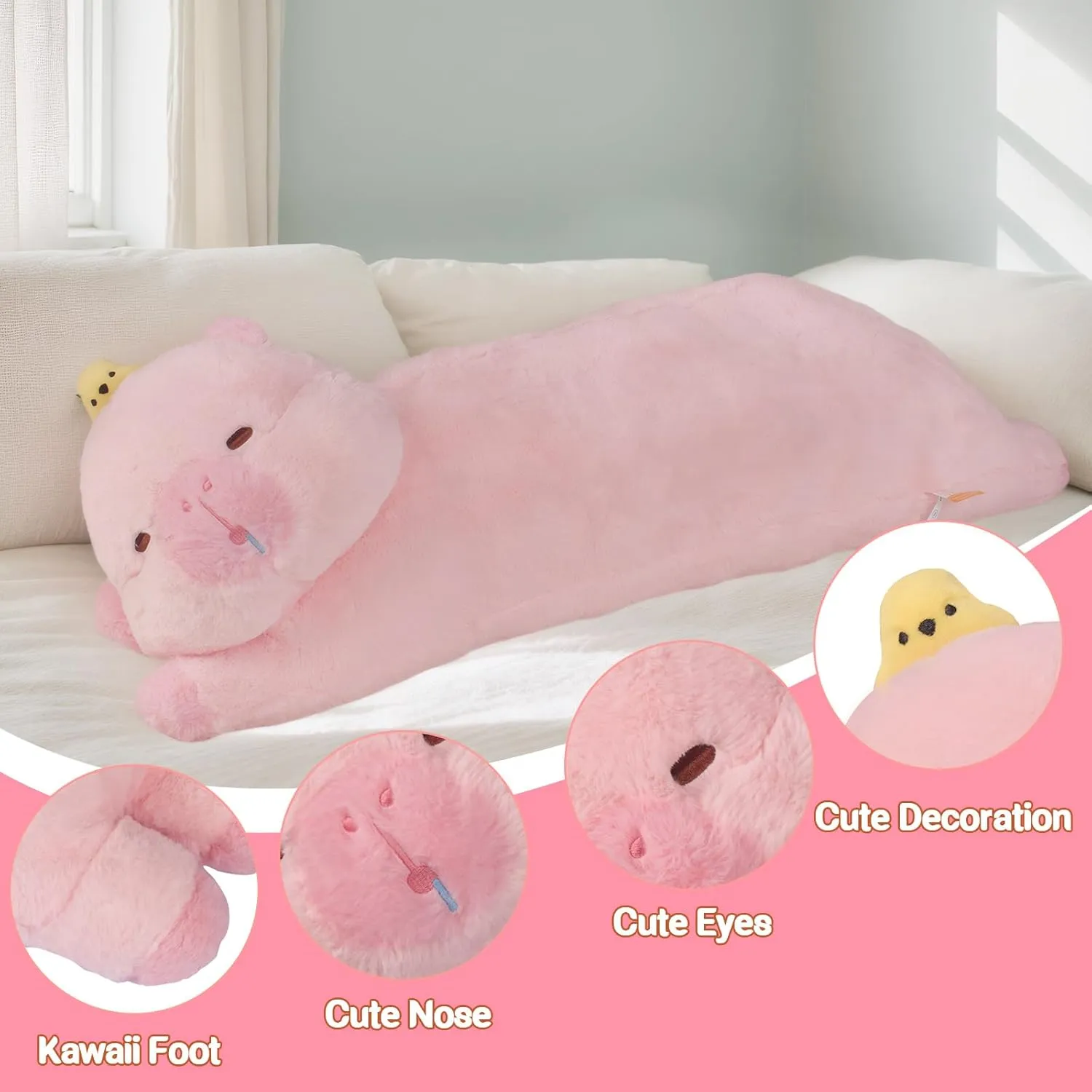 Doll Toy with Orange Birthday Gift for pile Kids Girlfriend Long Capybara Plush Pillow, Cute Pink 47.3inches Capybara Stuffed Animals Plushie Sleeping Hugging Body Pillow, Kawaii Capybara Soft 