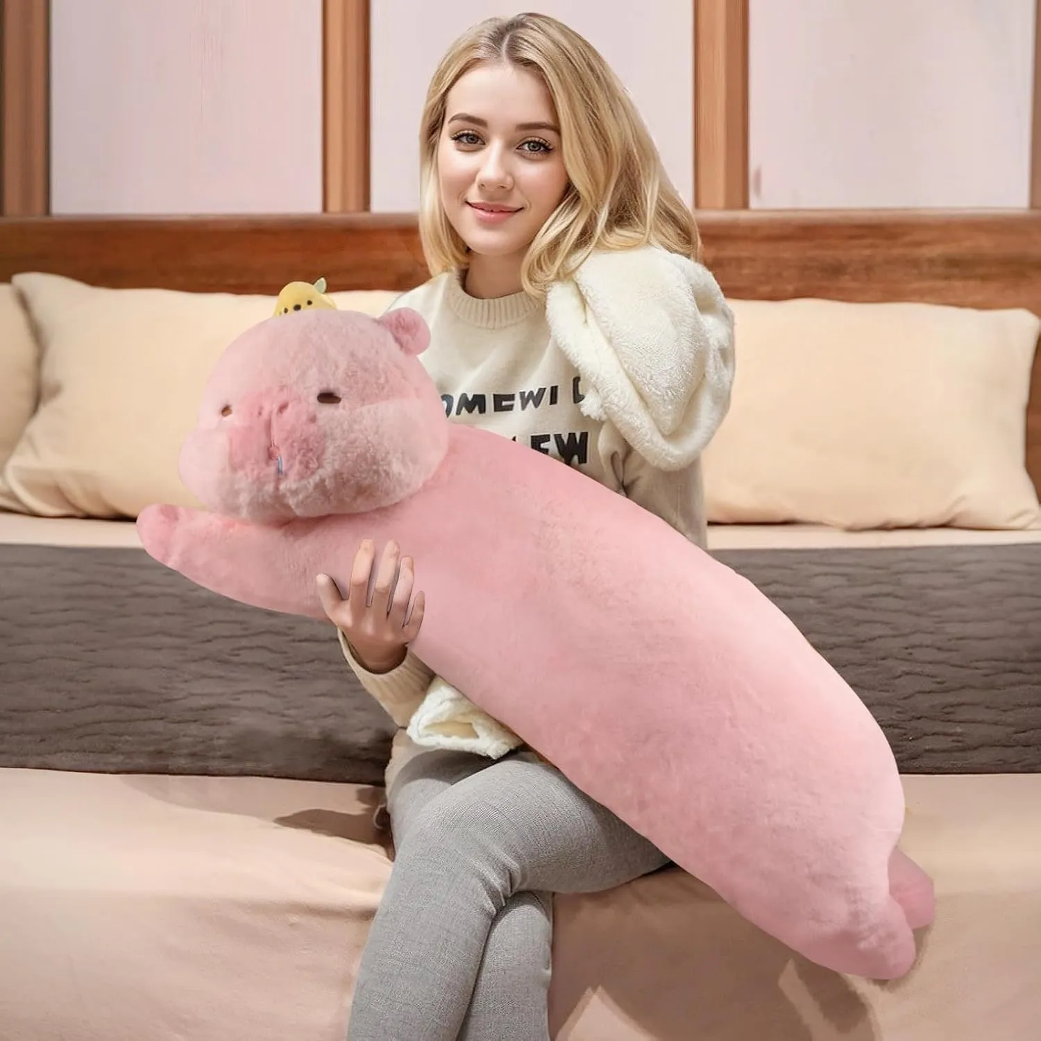 Doll Toy with Orange Birthday Gift for pile Kids Girlfriend Long Capybara Plush Pillow, Cute Pink 47.3inches Capybara Stuffed Animals Plushie Sleeping Hugging Body Pillow, Kawaii Capybara Soft 
