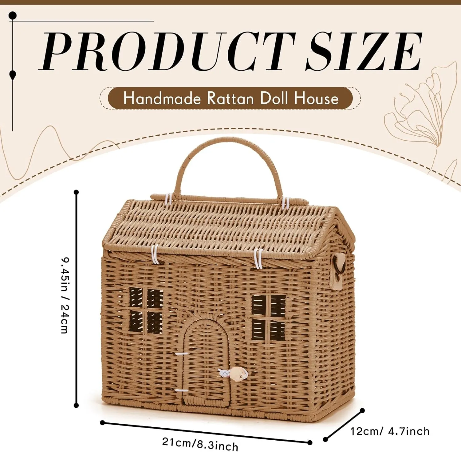 Doll Toys Storage Basket Small Dollhouses Cute Woven Handcrafted Artwork Gift(Khaki) Wettarn Handmade Rattan Doll House Rattan House Shape Shoulder Bag Wicker Basket pure oxide trove with Lid for 