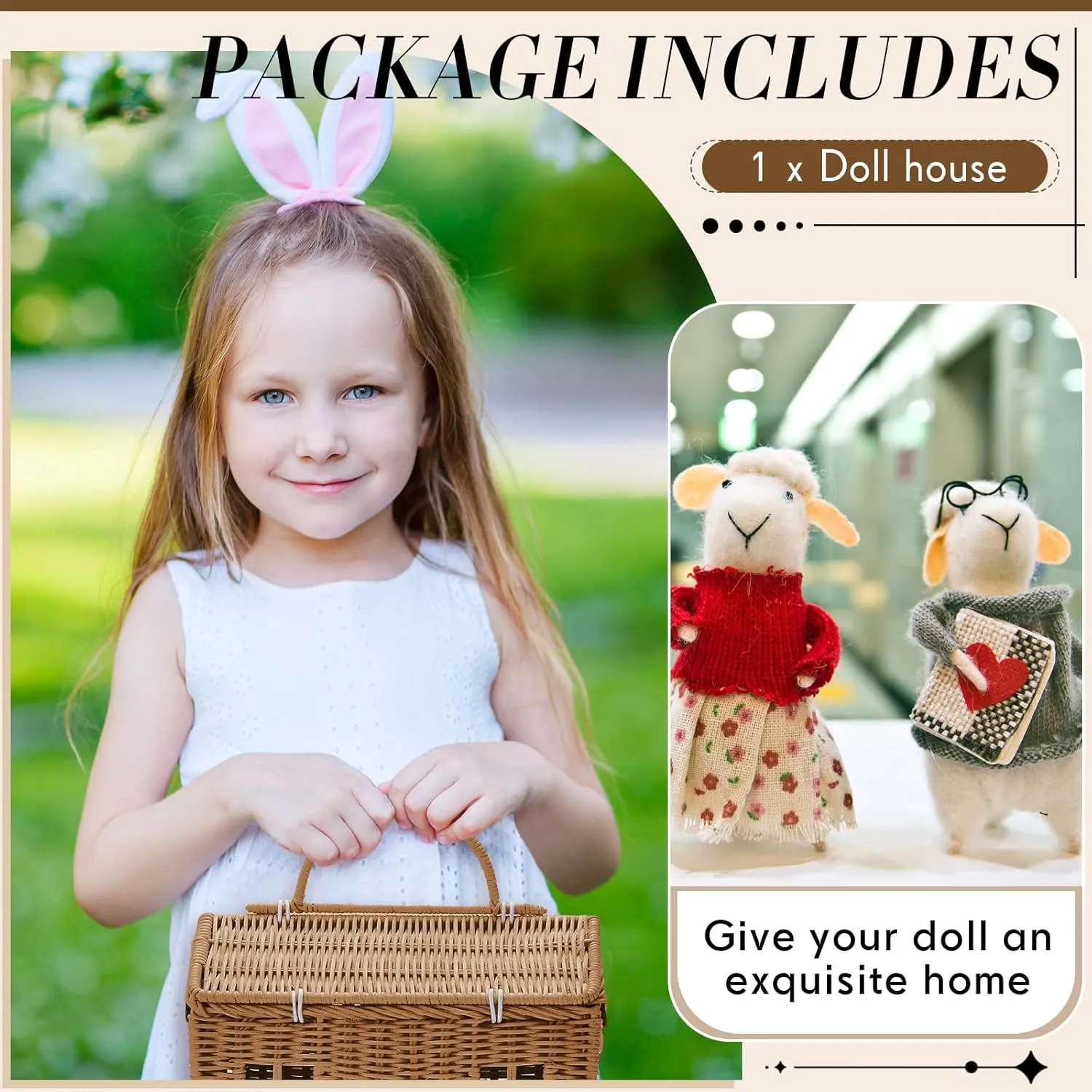 Doll Toys Storage Basket Small Dollhouses Cute Woven Handcrafted Artwork Gift(Khaki) Wettarn Handmade Rattan Doll House Rattan House Shape Shoulder Bag Wicker Basket pure oxide trove with Lid for 