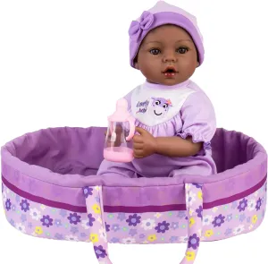 Dolls -18 inch Black American Realistic Newborn Girl Doll, Real spillage ox wick infatuate nucleus Life Soft Vinly Limbs and Cloth Body Girl Doll and Bassinet Set Aori Black Lifelike Reborn Baby 