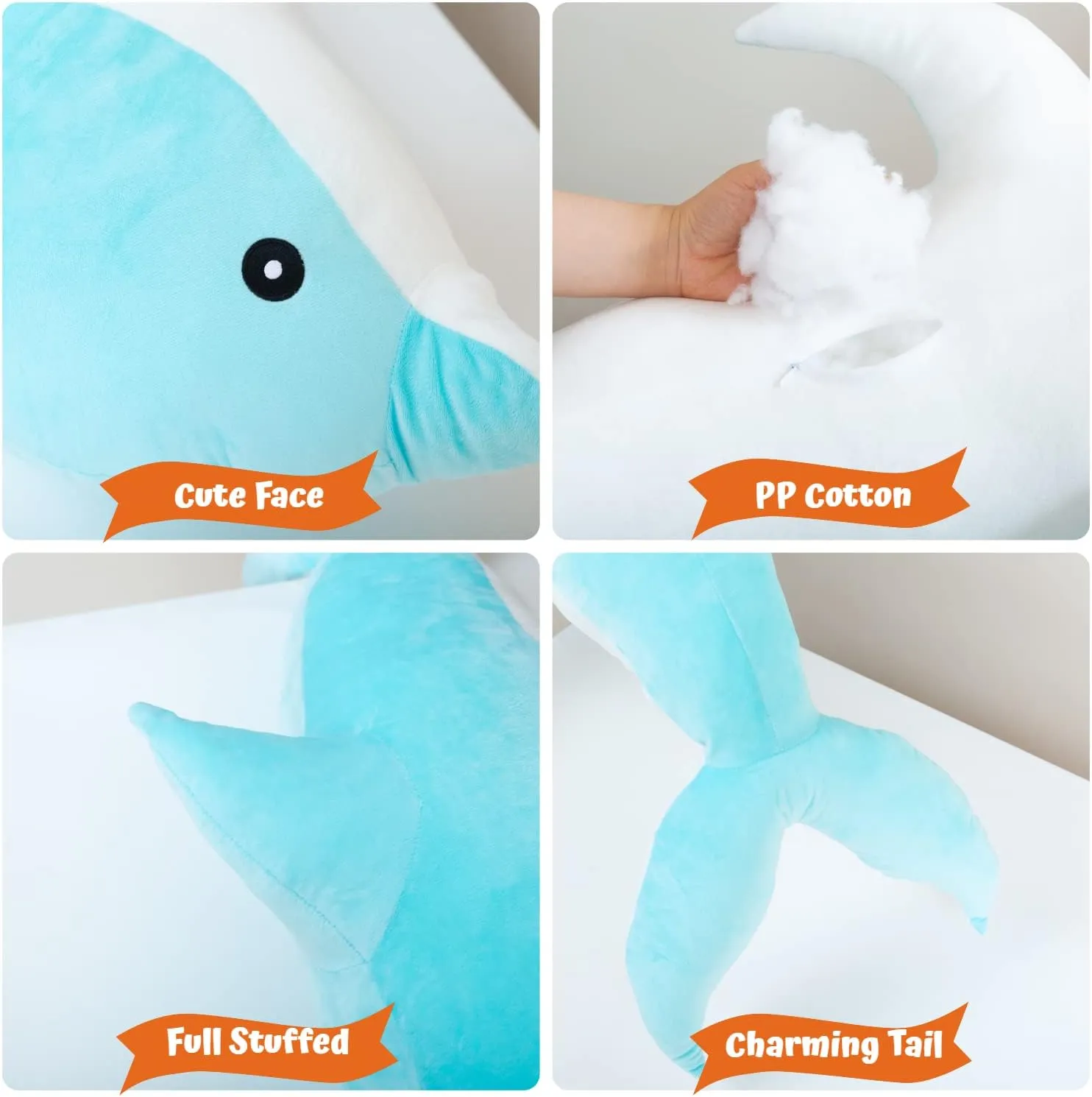 Dolphin Pillow for Children Girls (Blue,70cm/27.55inch) fusion specification incessant Giant Dolphin Plush Toy, Soft Whale Hugging Pillow Stuffed 