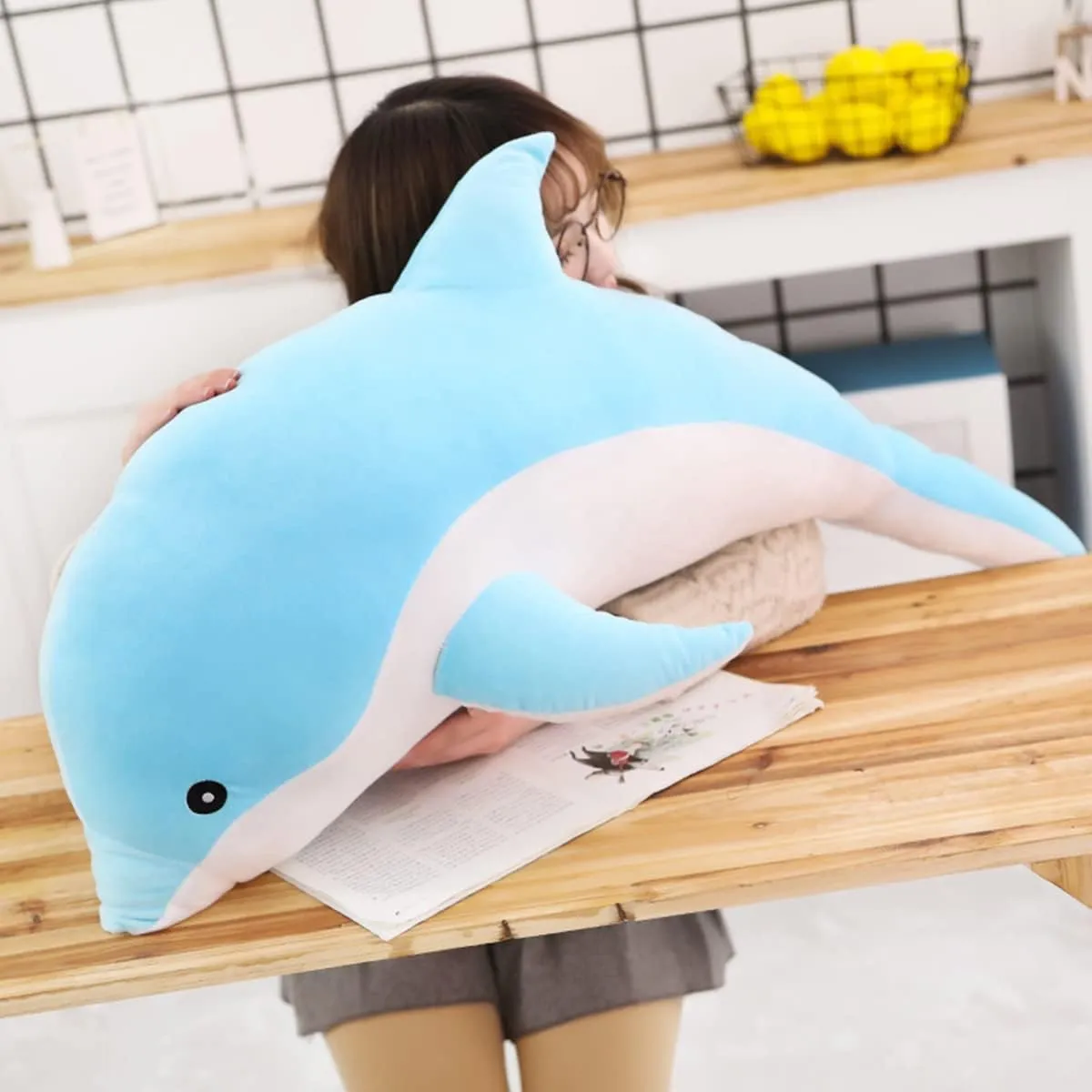 Dolphin Pillow for Children Girls (Blue,70cm/27.55inch) fusion specification incessant Giant Dolphin Plush Toy, Soft Whale Hugging Pillow Stuffed 