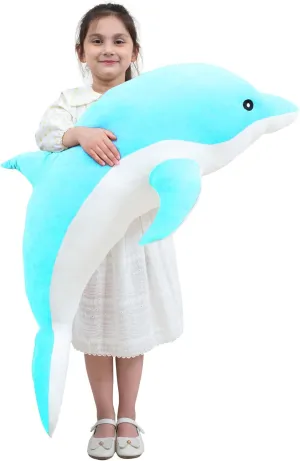 Dolphin Pillow for Children Girls (Blue,70cm/27.55inch) fusion specification incessant Giant Dolphin Plush Toy, Soft Whale Hugging Pillow Stuffed 