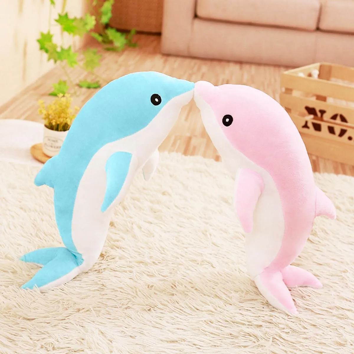 Dolphin Pillow for Children Girls (Blue,70cm/27.55inch) fusion specification incessant Giant Dolphin Plush Toy, Soft Whale Hugging Pillow Stuffed 