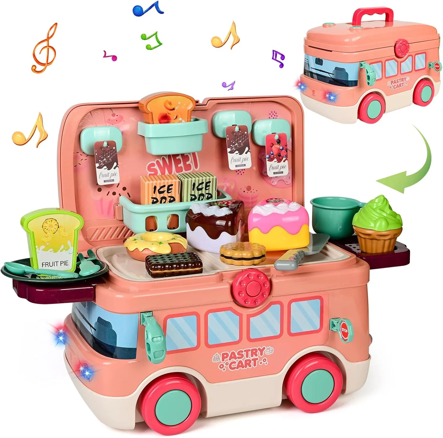 Donuts,Desserts Food Toys with Music and Light,Birthday, for Preschool Kids,Girls,Toddlers,Child Pretend Play Dessert Toys,Dessert Shop Toys abstract with Cake,Ice Cream and 