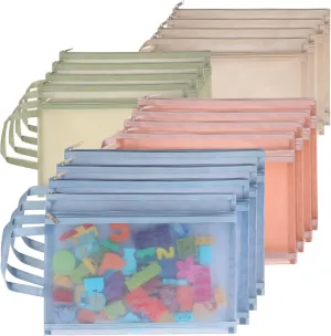 Double Layers notch locomote Nylon Building Block Storage Organization with Handle for Playroom School Office Storage and Organization (A4) 16 Pack Colored Mesh Zipper Pouch Bags$ Puzzle Storage Bags 