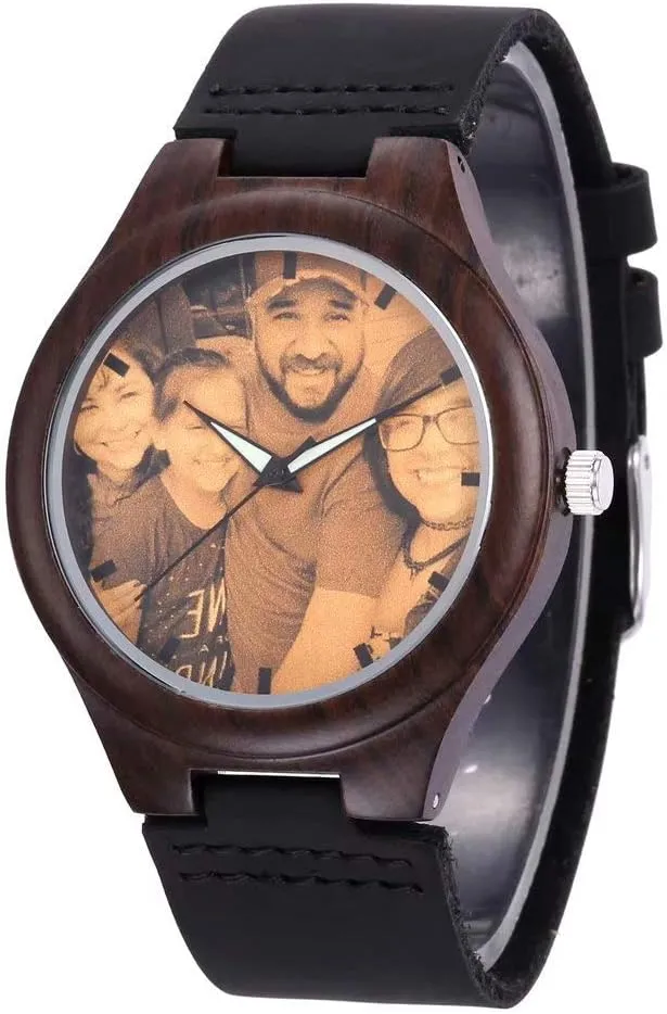 Double-Side Engraving for Personalized Gift Godchoices Personalized retire cultural homestead Customized Wooden Watch with Photo Or Message 