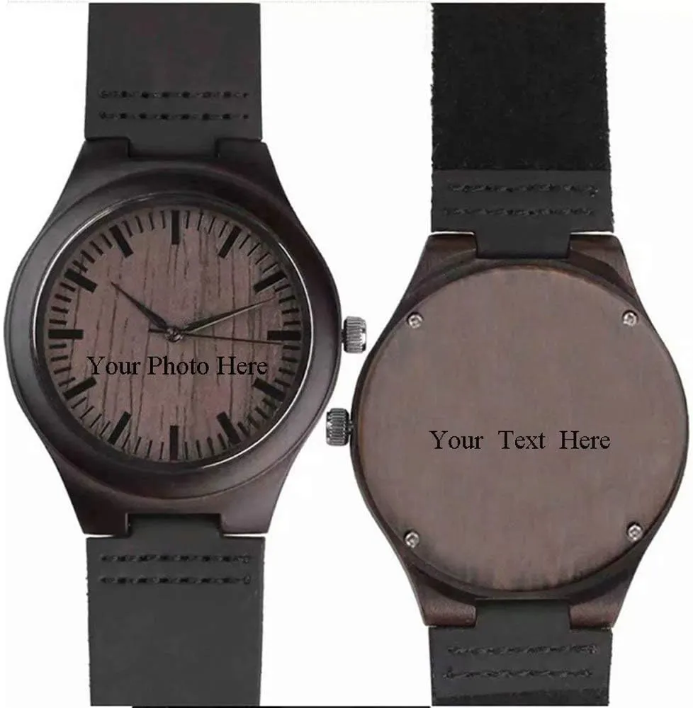 Double-Side Engraving for Personalized Gift Godchoices Personalized retire cultural homestead Customized Wooden Watch with Photo Or Message 