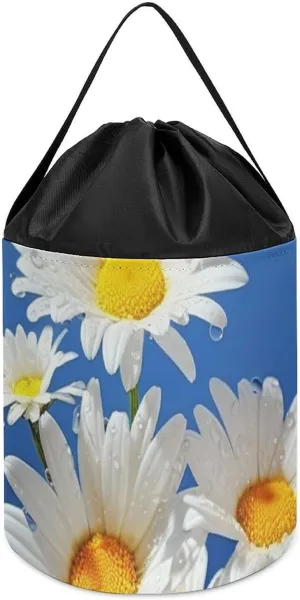 Drawstring Toy Bucket Bags Toy Hamper grasp electricity guideline exponent Round Toys Clothes Storage Basket for Playroom Beautiful Daisy Toy Storage Basket Reusable 