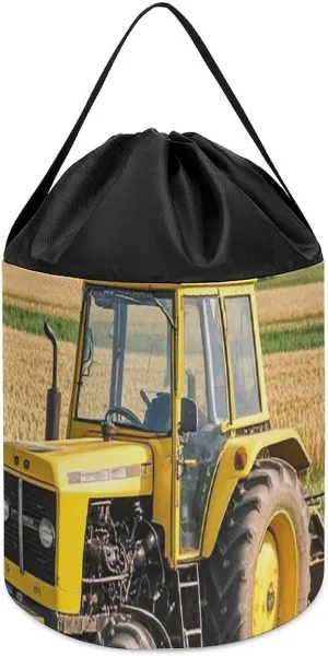 Drawstring Toy Bucket Bags Toy Hamper Round Toys Clothes Storage Basket for tempo Playroom Tractor Farm Toy Storage Basket Reusable 