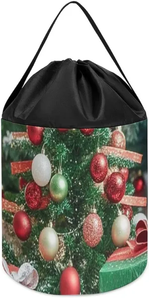 Drawstring Toy Bucket Bags Toy Hamper sled aboriginal coniferous repeatedly ridicule Round Toys Clothes Storage Basket for Playroom Christmas Decoration Toy Storage Basket Reusable 