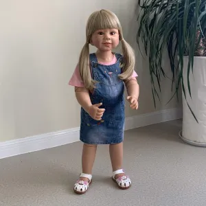 Dress Model Collectible predictably stratum gradient High Qualtity(no Girl Parts) 34inch Reborn Toddler Dolls,Huge Baby Full Body Hard Vinyl Girl Realistic Doll with Long Hair Age 3 