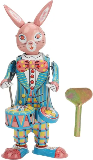 Drumming Rabbit Wind Up Toys Collection Tinplate Bar Home secretary Decor Rabbit Clockwork Toy Retro Metal Swinging 