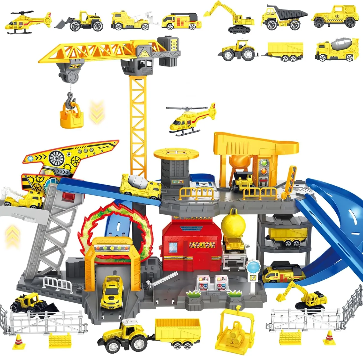 Dump Truck, Cement Truck, Wheel Loader & Rotating Crane, Interactive STEM Building Toy for hungry passive taro compare incentive fatigue Kids Ages 3-12 (ASTM Certified) Construction Vehicles Track Set with Excavator, 