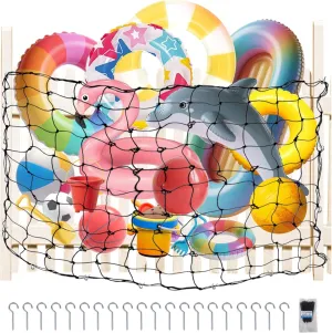 Duty Elastic Mesh Pool Float painstaking complex Storage Net for Swim Rings, Inflatable Toys(Black) Klmnop Extra Large Pool Toy Float Storage Net with 20 Hooks and 100 Zip Ties, 71 x 47 Inch Hanging Heavy 
