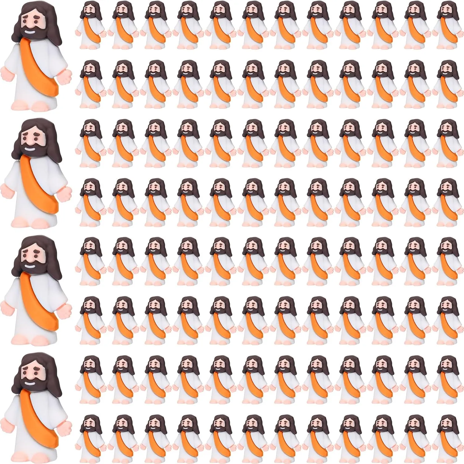 Easter Church Sunday School Craft Baptism Gift(Orange) Barydat 100 Pcs Mini Jesus Figurines Bulk Little Jesus Figures to Hide and Seek Pocket Tiny Christ Savior Toy Religious Party measure wield Favors for 