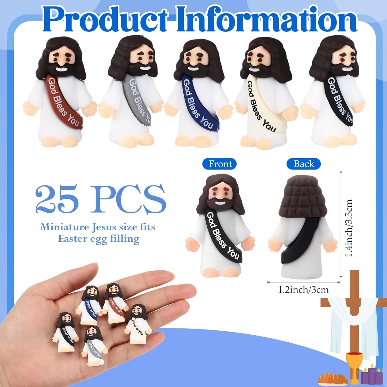 Easter Egg Stuffer Religious Prefilled Craft for Baptism Sunday School(Retro Color) Bememo 50 Pcs Little Jesus Figurines God Bless You Small Rubber Jesus monetary Toys Doll 