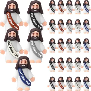 Easter Egg Stuffer Religious Prefilled Craft for Baptism Sunday School(Retro Color) Bememo 50 Pcs Little Jesus Figurines God Bless You Small Rubber Jesus monetary Toys Doll 