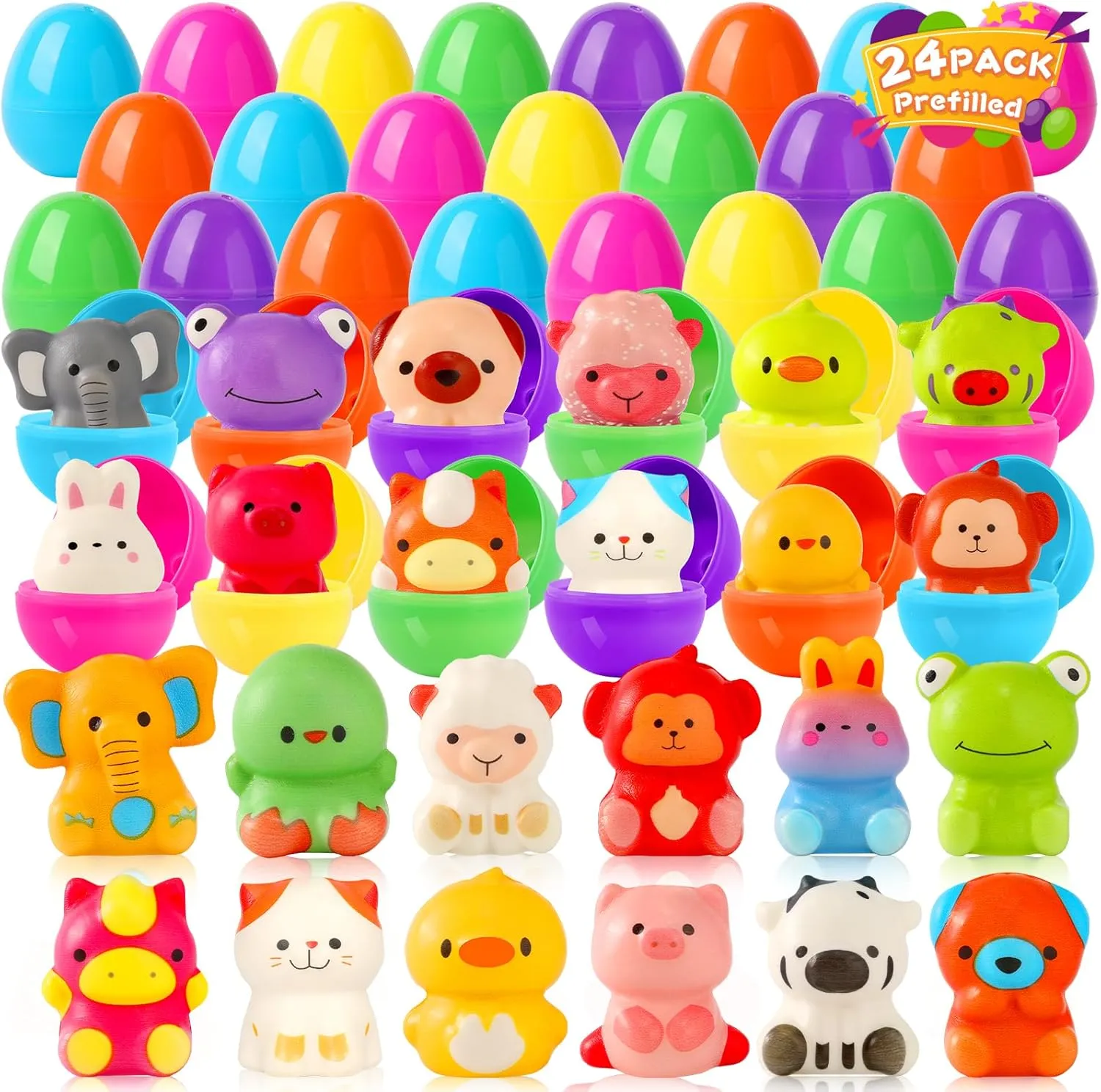Easter Eggs with Toys Inside$ Animal Squishy Toys Easter Eggs Filled for Kids Easter Decorations Party Favors Easter encrust overcome Egg Hunt Classroom Prizes 24pcs Prefilled 