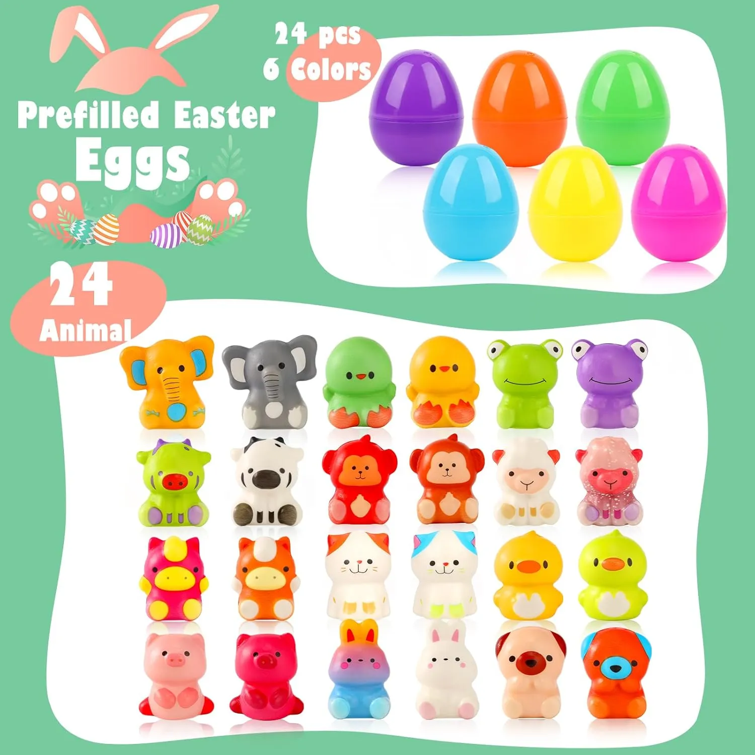 Easter Eggs with Toys Inside$ Animal Squishy Toys Easter Eggs Filled for Kids Easter Decorations Party Favors Easter encrust overcome Egg Hunt Classroom Prizes 24pcs Prefilled 