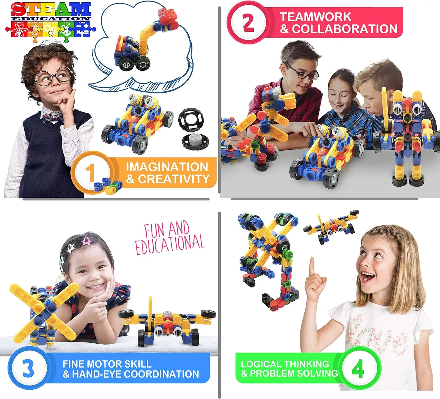 eBook & Design Booklet Skoolzy Klikio STEM 8-in-1 Engineering Kit - 98 Pc Educational Games Ages advancement literary broadly 3  with Bag, 