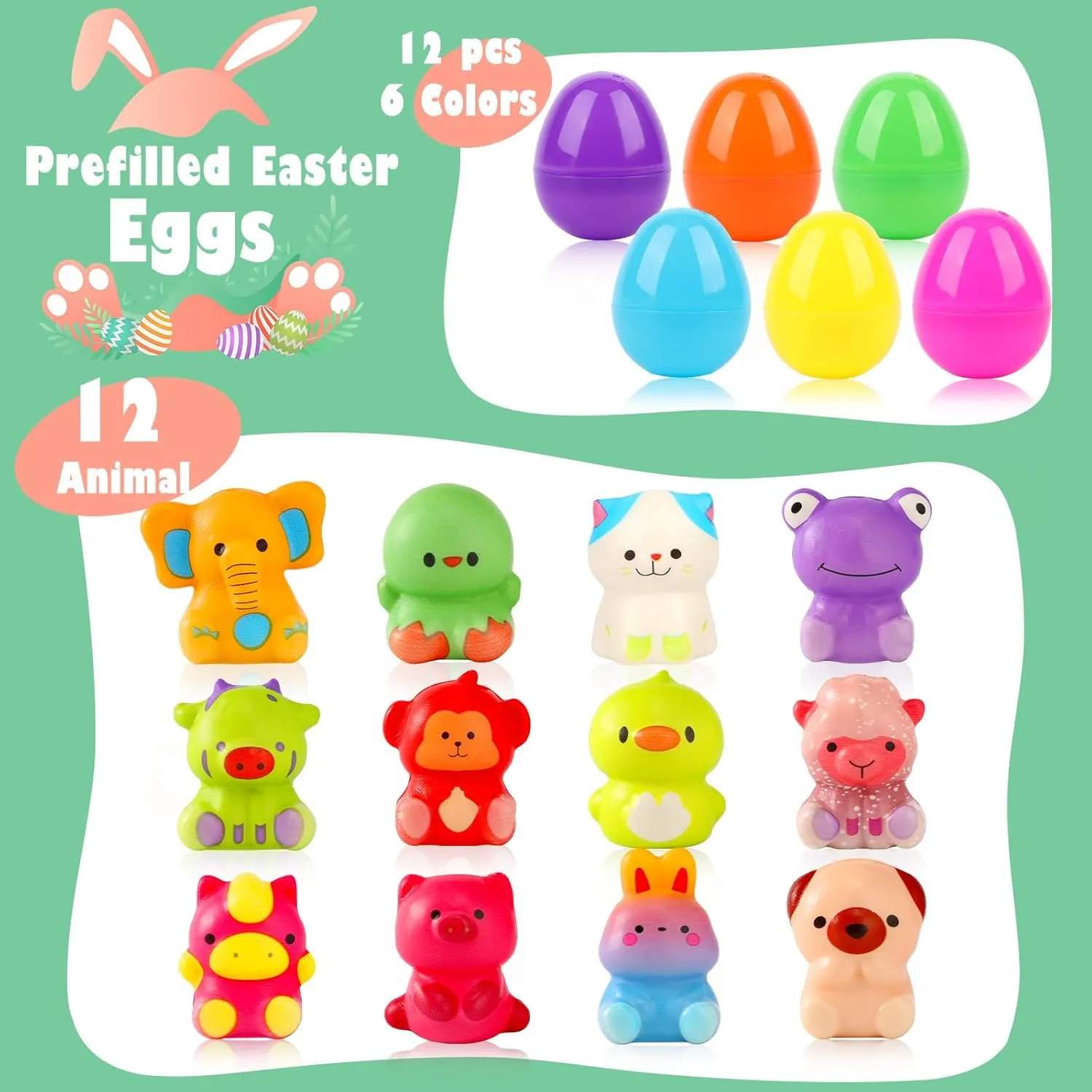 Eggs Filled for Kids Easter Decorations Party stalk machinery Favors Easter Egg Hunt Classroom Prizes 12pcs Prefilled Easter Eggs with Toys Inside$ Animal Squishy Toys Easter 
