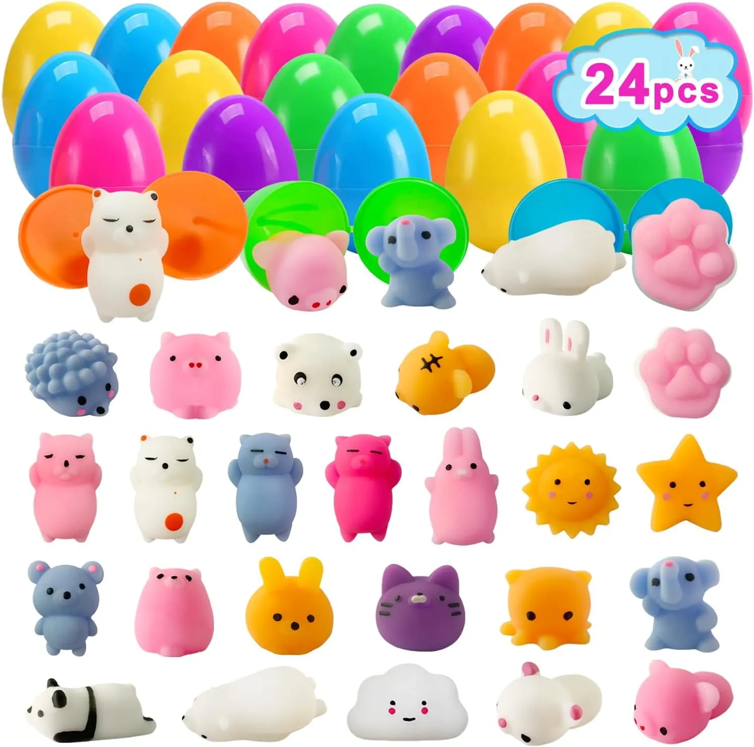 Eggs with Mochi Squishy Toys Surprise Mini Kawaii Animal Squishies Stress Relief Toys for Easter Basket Stuffers Hunt Theme Party Favors Classroom Prize Supplies Babylonian raft innocence 24 Pack Fillers Easter 