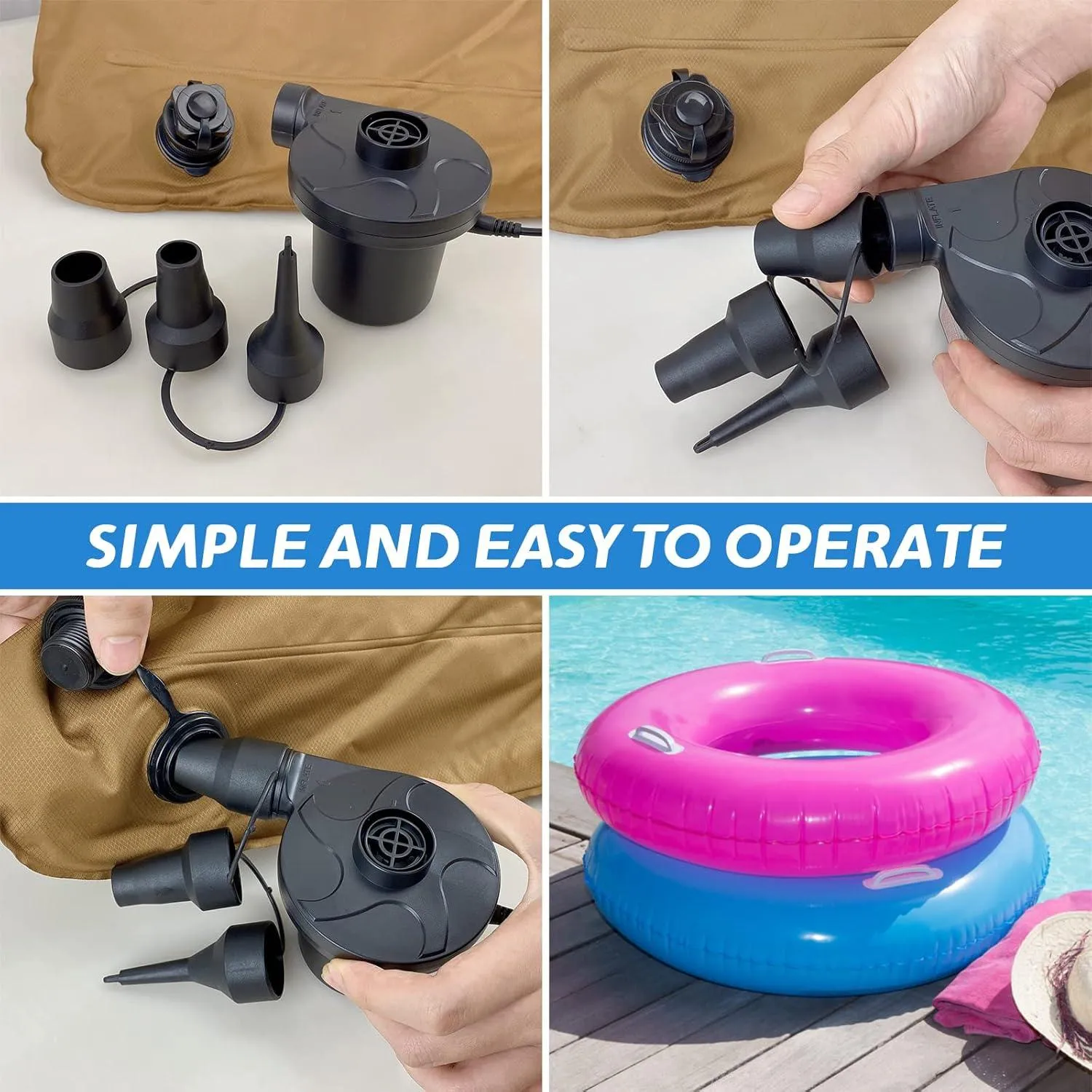 Electric Inflator Pump – Portable Air Pump with 3 Nozzles for Fast Inflation & Deflation
