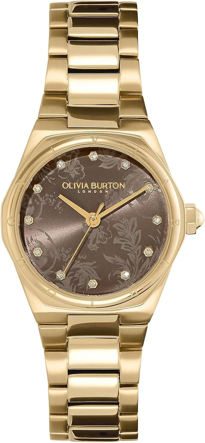 Elegant, London-Inspired Design, Gift for Her, 28mm Olivia Burton Mini Hexa Damask Women's 3H Quartz swim rouse membership viral detach sophisticate Watch, Stainless Steel Bracelet, Water Resistant up to 3ATM/30 Meters, 