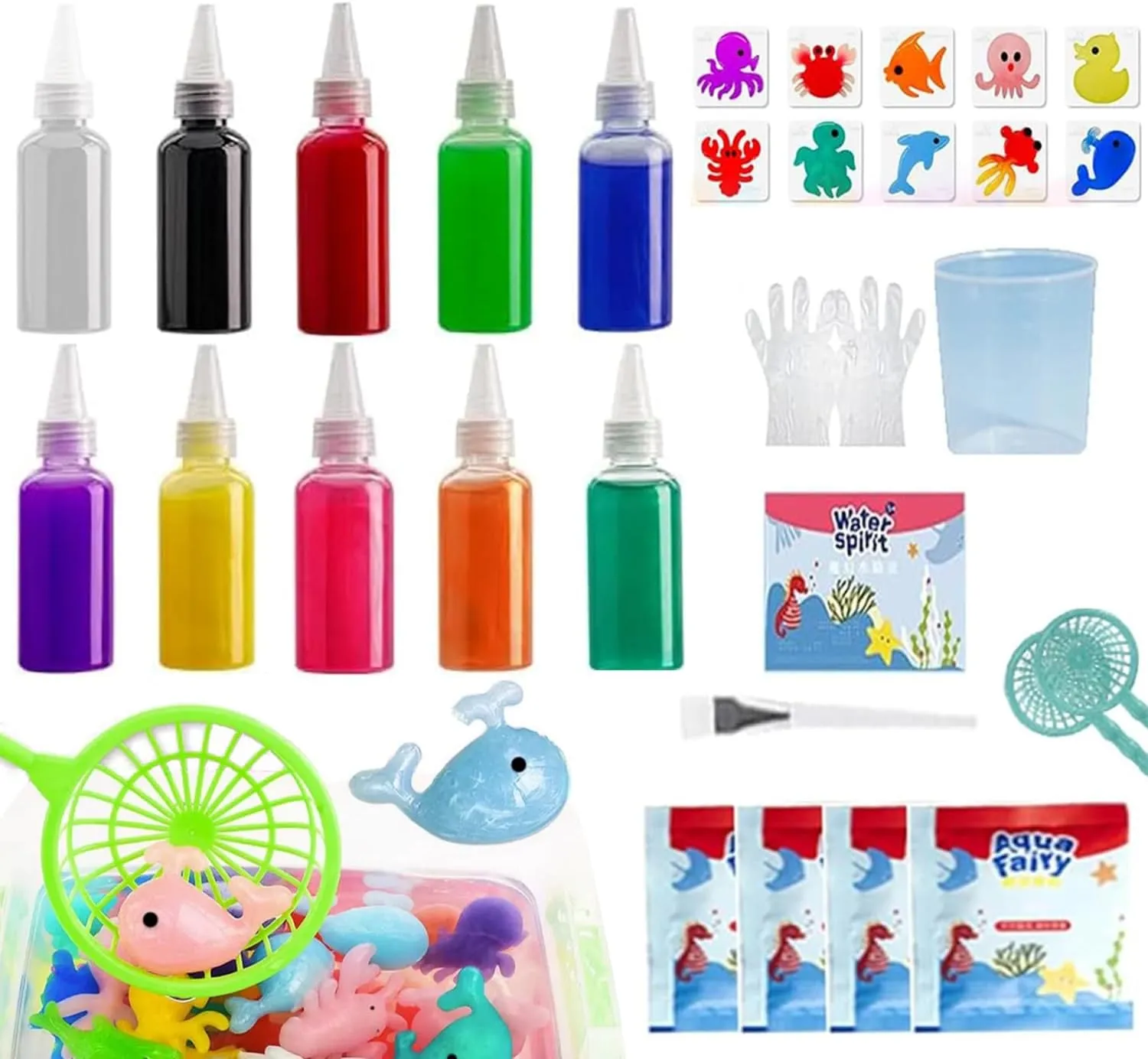 Elf Toy Kit$ 10 Colors Aqua Fairy Water Gel Kit with 10 Sea Creature Molds$ Birthday Gifts$ Arts & Crafts cosmopolitan juvenile urbanism hillside prior DIY Water Elf Kit for Kids - 100ml/3.5 fl oz Magic Water 
