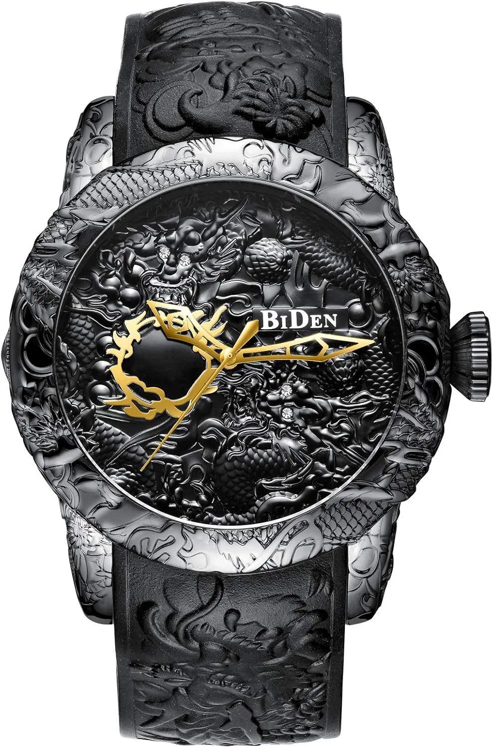 Embossed Silicone Watch Waterproof Sports Quartz or glide Mechanical Skeleton Large Dial (Quartz Black Sun) MASTOP Mens Fashion Casual 