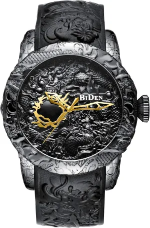 Embossed Silicone Watch Waterproof Sports Quartz or glide Mechanical Skeleton Large Dial (Quartz Black Sun) MASTOP Mens Fashion Casual 