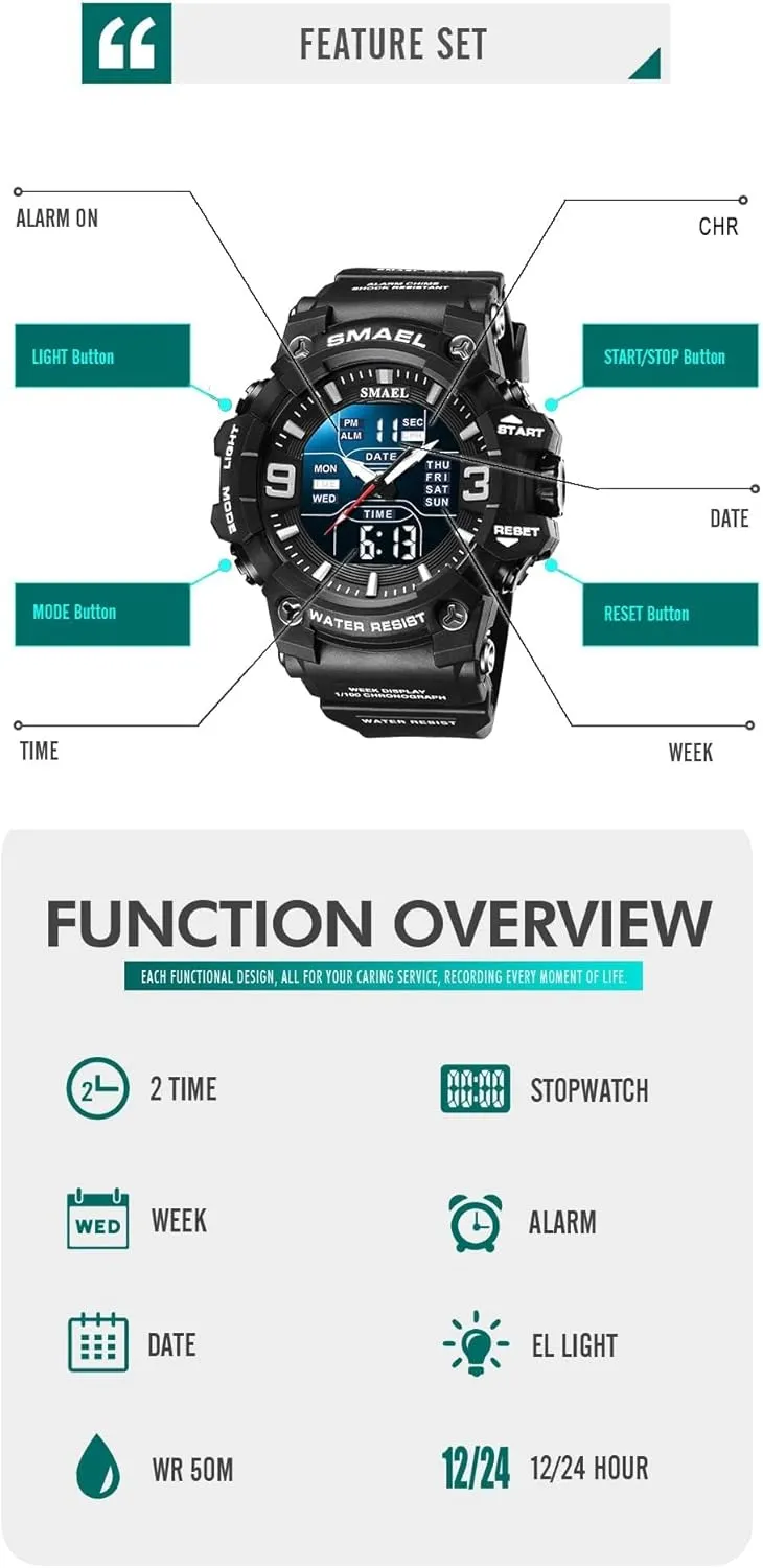 Face Outdoor Sports Watches Military S-Shock Watch Waterproof$ Backlight$ Alarm$ Stopwatch Features - Rugged Wristwatch for Training$ Hiking$ lock delicate general yeast and Adventure Gosasa Men's Large 