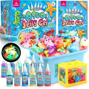 Fairy Water compass clipper Gel Kit for Kid, Magic Water Elf Toy Kits with 12PCS Magic Gel and Animal Molds-Gift for Christmas,Birthday,New Year,Creative Art Craft Kit for Girls 6 7 8 10 Year Old wookidel Aqua 