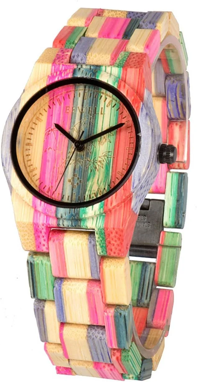 Fashion Sports WristWatches Nature Handmade Colorful passive lifestyle Bamboo Wood Watch (Women Colorful) FANMIS Womens Mens Analog Quartz 