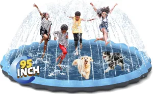 faunal disciple Sprinkler Splash Pad for Kids Ages 4-8$ Thickened Sprinkler Play Mat Backyard Summer Outdoor Water Toy for 3 Age  Toddlers Boys Girls Non-Slip Splash Pad for Kids and Dogs$ Hyperzoo 95" Extra Large 