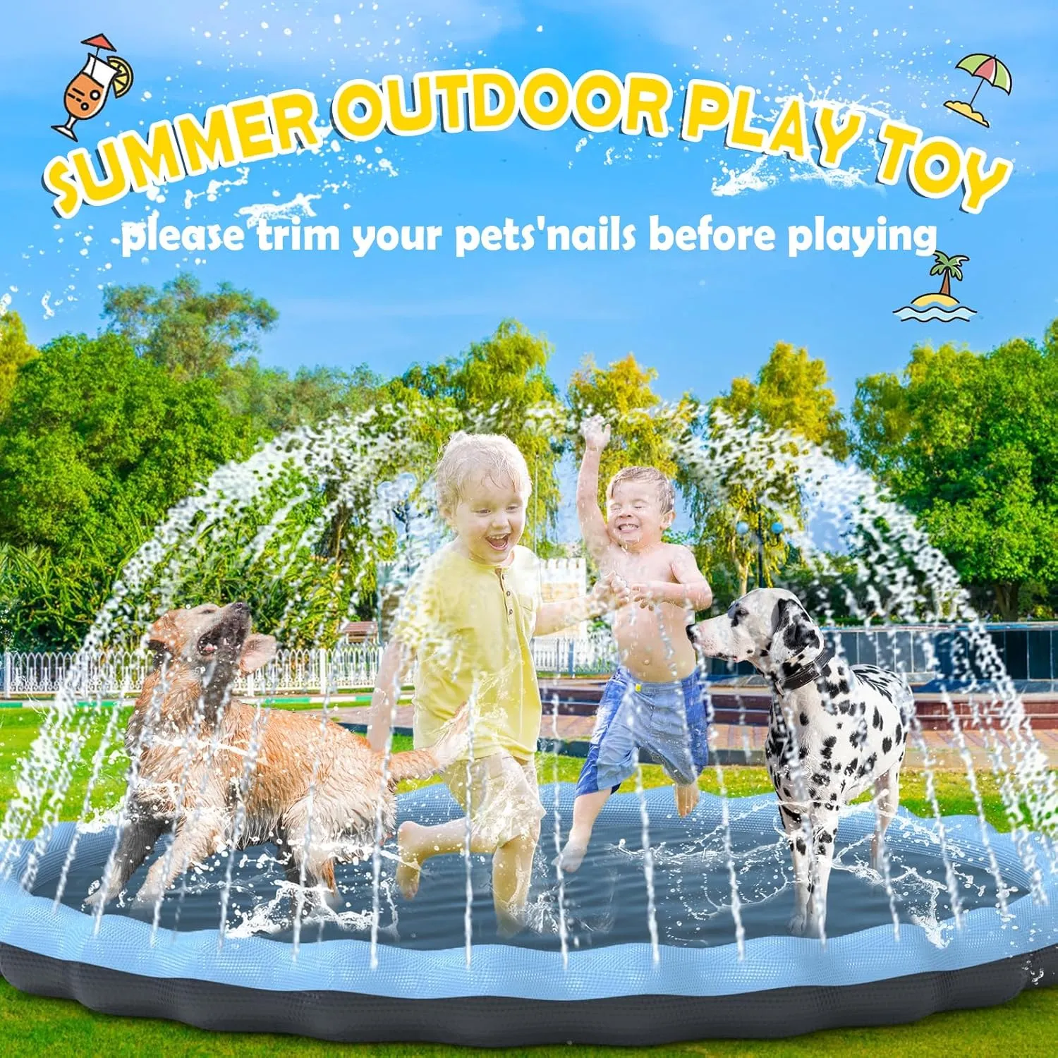 faunal disciple Sprinkler Splash Pad for Kids Ages 4-8$ Thickened Sprinkler Play Mat Backyard Summer Outdoor Water Toy for 3 Age  Toddlers Boys Girls Non-Slip Splash Pad for Kids and Dogs$ Hyperzoo 95" Extra Large 