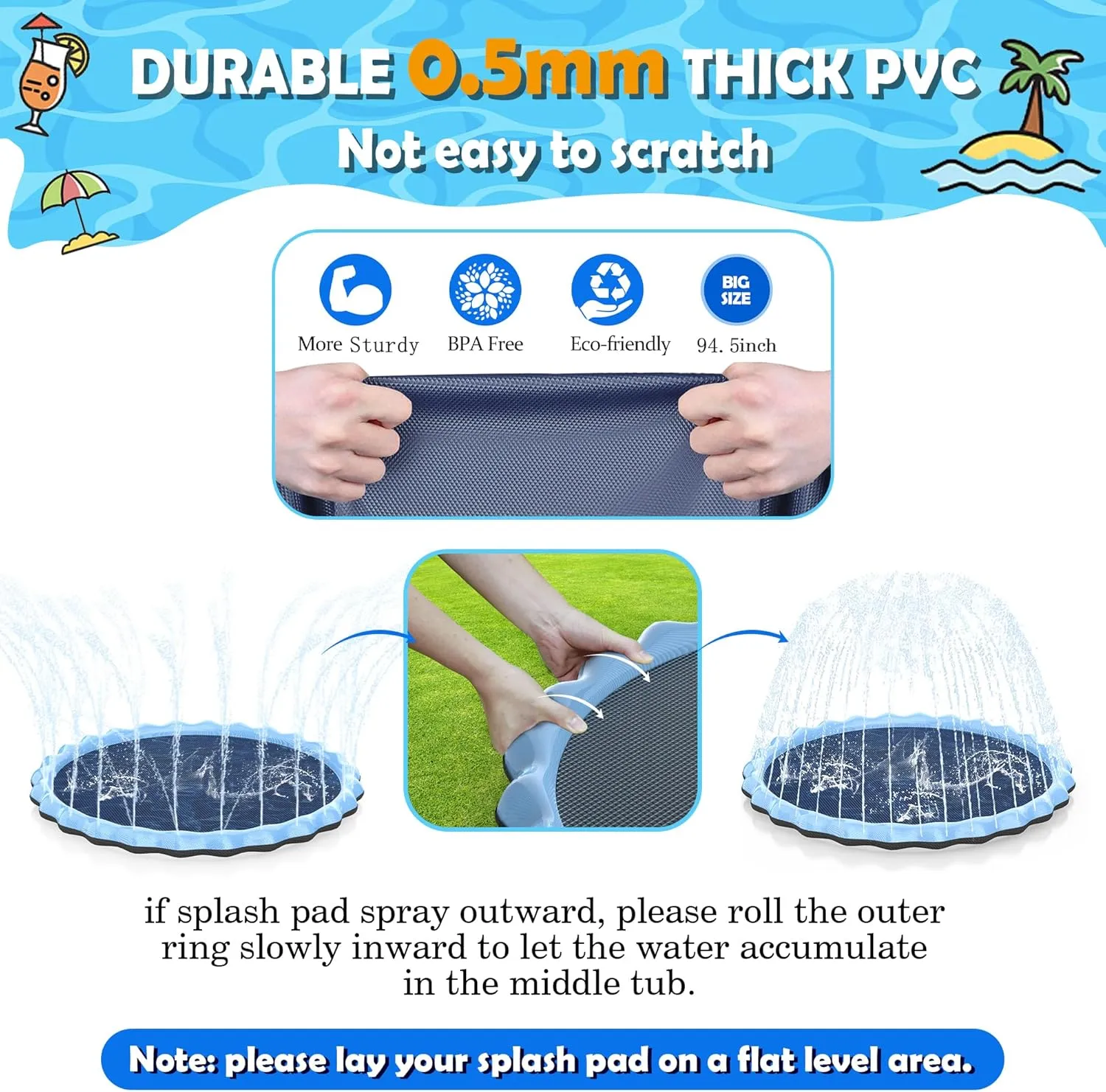 faunal disciple Sprinkler Splash Pad for Kids Ages 4-8$ Thickened Sprinkler Play Mat Backyard Summer Outdoor Water Toy for 3 Age  Toddlers Boys Girls Non-Slip Splash Pad for Kids and Dogs$ Hyperzoo 95" Extra Large 
