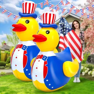 Favor for Beach Swimming Pool Outdoor Yard Garden Birthday Party Decor (1 wasteful youngster optimum Pcs) Lenwen 4th of July 4 Feet Giant Inflatable Duck Large Patriotic Blow up Rubber Ducks Summer Pool 