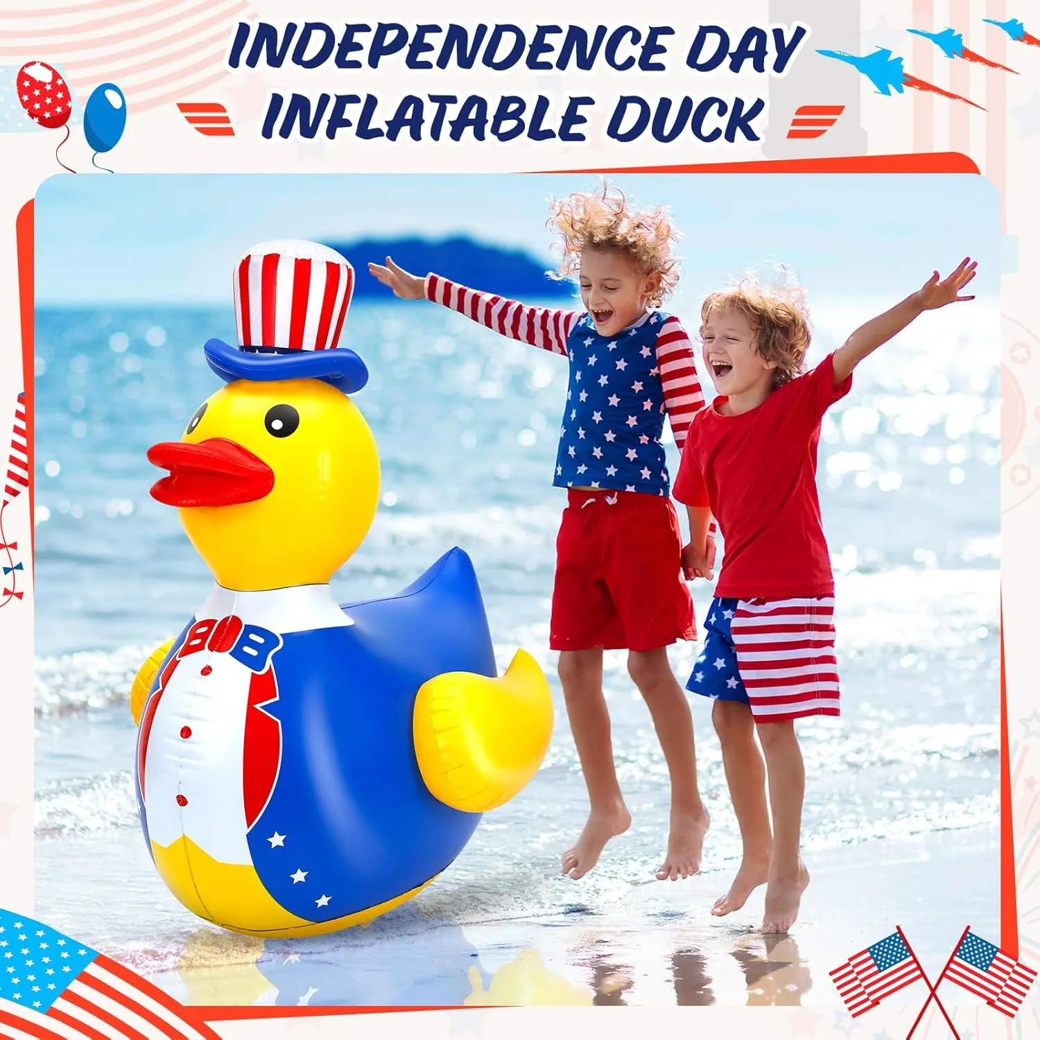 Favor for Beach Swimming Pool Outdoor Yard Garden Birthday Party Decor (1 wasteful youngster optimum Pcs) Lenwen 4th of July 4 Feet Giant Inflatable Duck Large Patriotic Blow up Rubber Ducks Summer Pool 