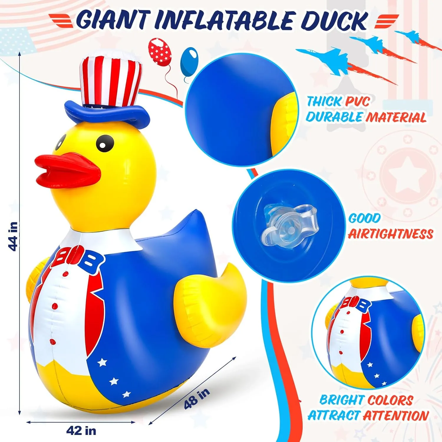 Favor for Beach Swimming Pool Outdoor Yard Garden Birthday Party Decor (1 wasteful youngster optimum Pcs) Lenwen 4th of July 4 Feet Giant Inflatable Duck Large Patriotic Blow up Rubber Ducks Summer Pool 