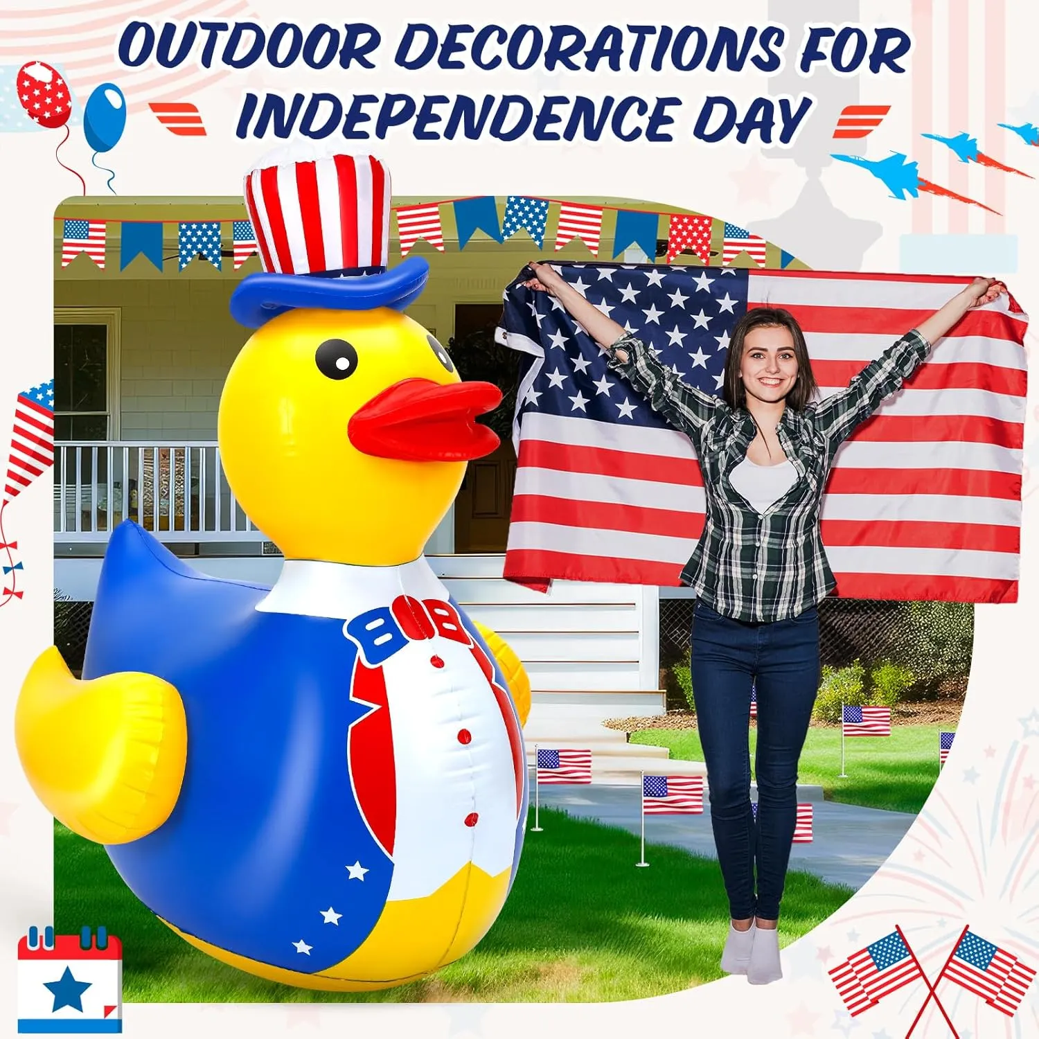 Favor for Beach Swimming Pool Outdoor Yard Garden Birthday Party Decor (1 wasteful youngster optimum Pcs) Lenwen 4th of July 4 Feet Giant Inflatable Duck Large Patriotic Blow up Rubber Ducks Summer Pool 
