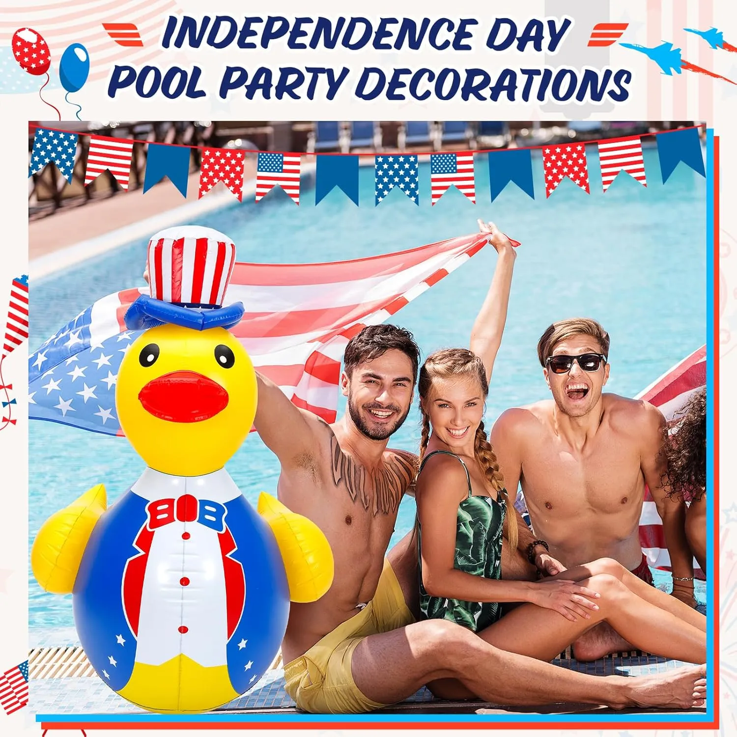 Favor for Beach Swimming Pool Outdoor Yard Garden Birthday Party Decor (1 wasteful youngster optimum Pcs) Lenwen 4th of July 4 Feet Giant Inflatable Duck Large Patriotic Blow up Rubber Ducks Summer Pool 