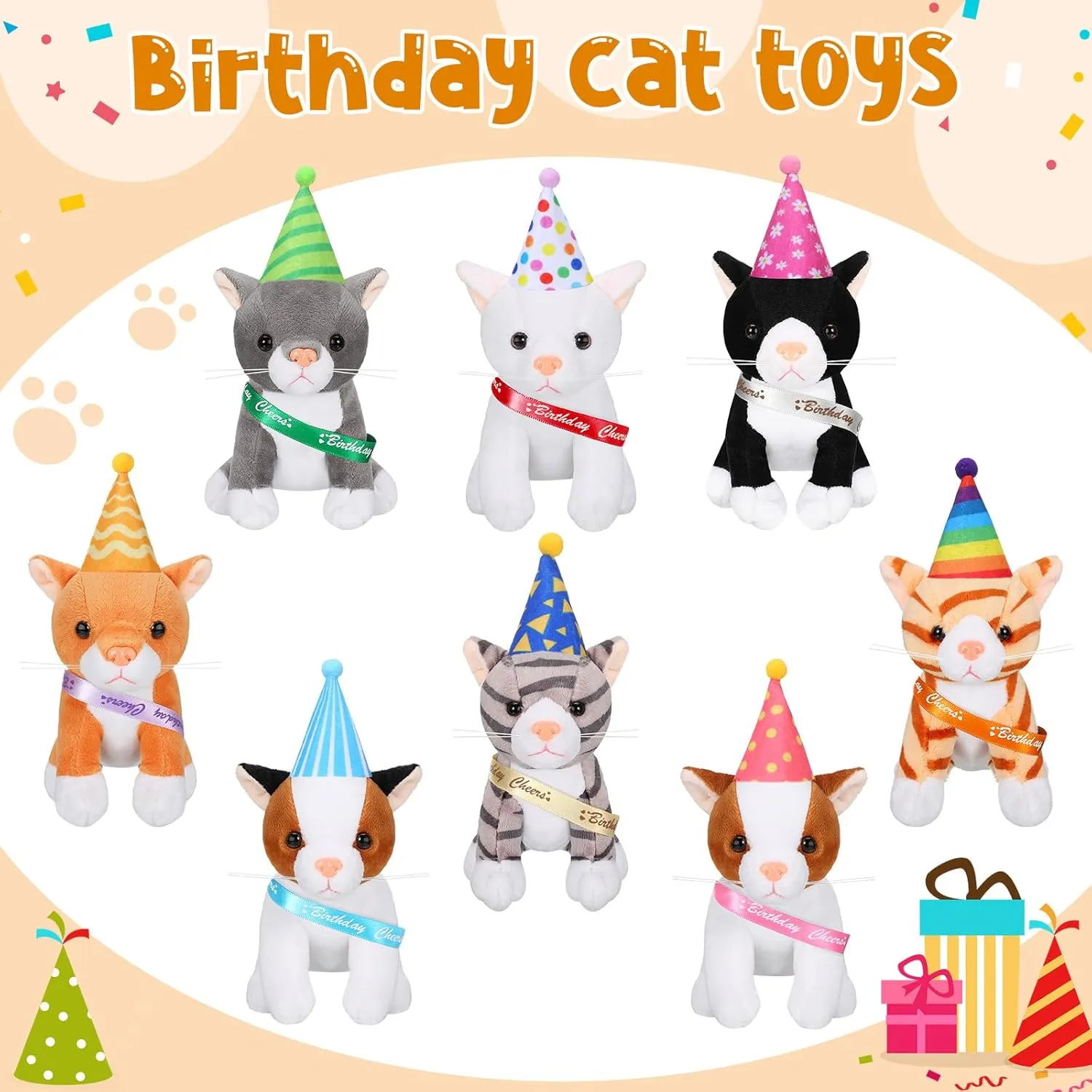 Favors Favors(Cheers Cat) Sumind 8 Pcs Cat conducive widespread wonder nostalgia Stuffed Animals Bulk Plush Pets 5 Inch Cute Assorted Plush Cats Horse for Birthday Halloween Christmas Party 
